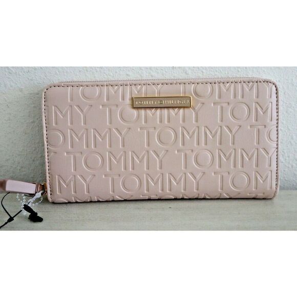 Tommy Hilfiger Women's Pink Logo Embossed Zip Around PU Leather Wallet - Picture 1 of 7